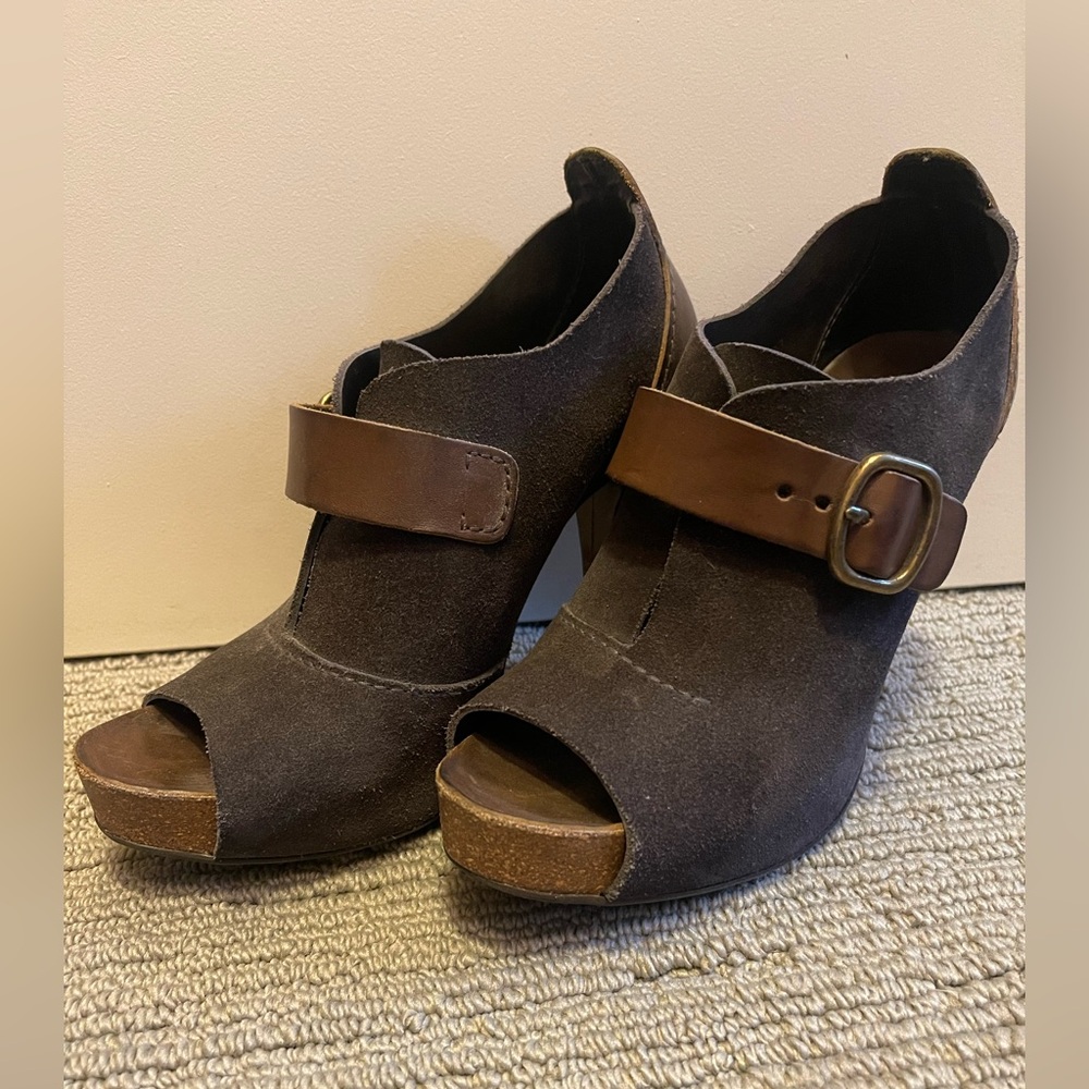 Pedro Garcia Dark Brown Suede Peep-Toe Heels